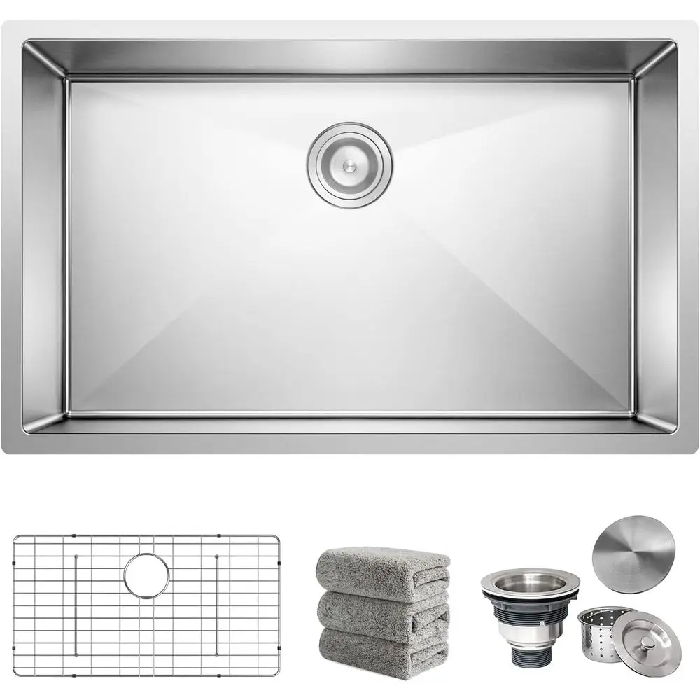 

Кухонная мойка 30x18 дюймов, встраиваемая, из нержавеющей стали 16 калибра, с одной чашей, комплект (5 предметов: мойка, сетка для слива, дренаж)