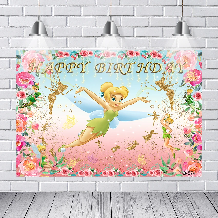 

Tinker Bell Terence Background Girl Birthday Party Decoration Banner Photography Backdrop Photo Studio Customize Photocall