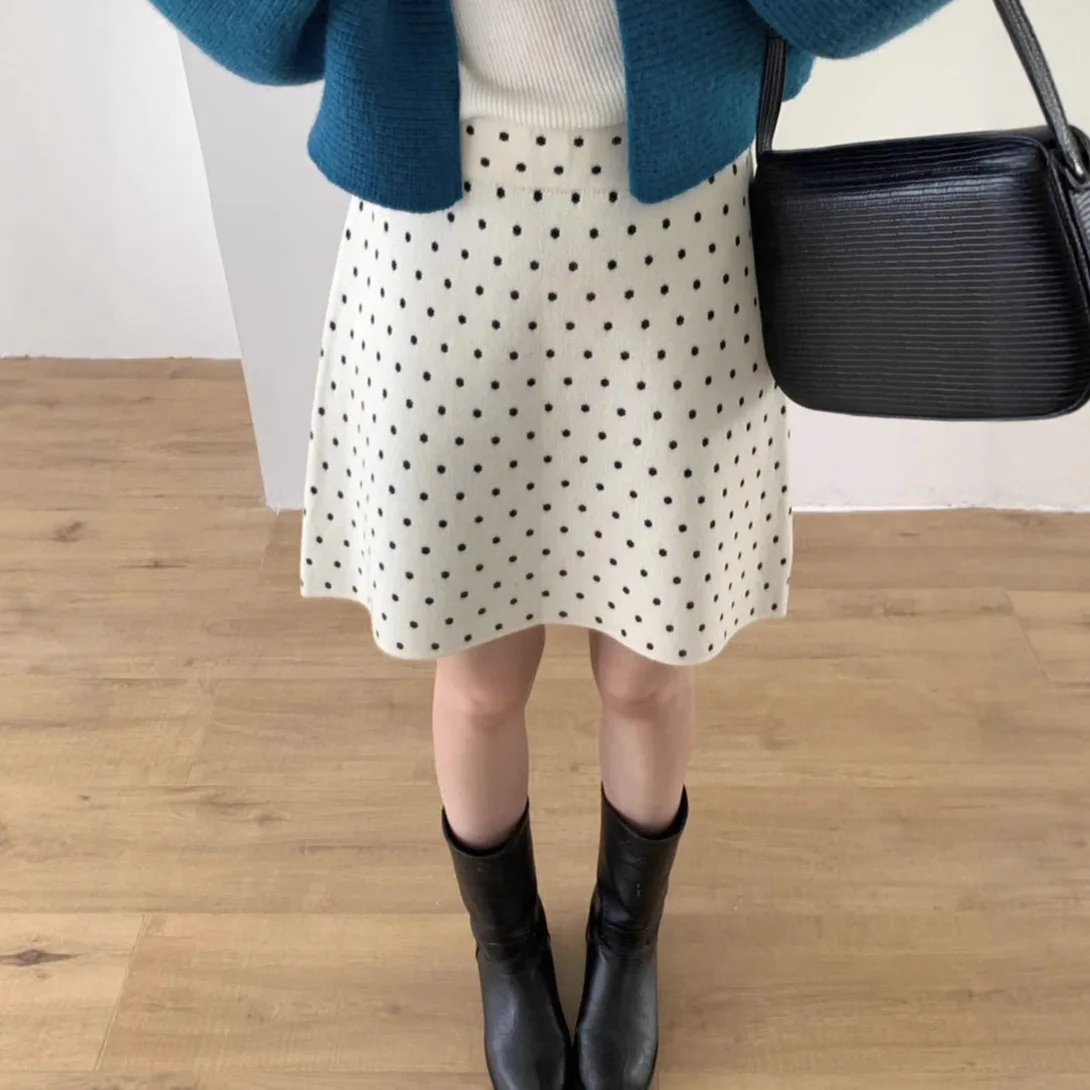 

Женская юбка миди А-силуэта с завышенной талией, облегающая, с принтом в горошек, вязаная, с эффектом обхвата бедер, элегантная, в стиле Y2K, уличная мода, для работы, весна 2026