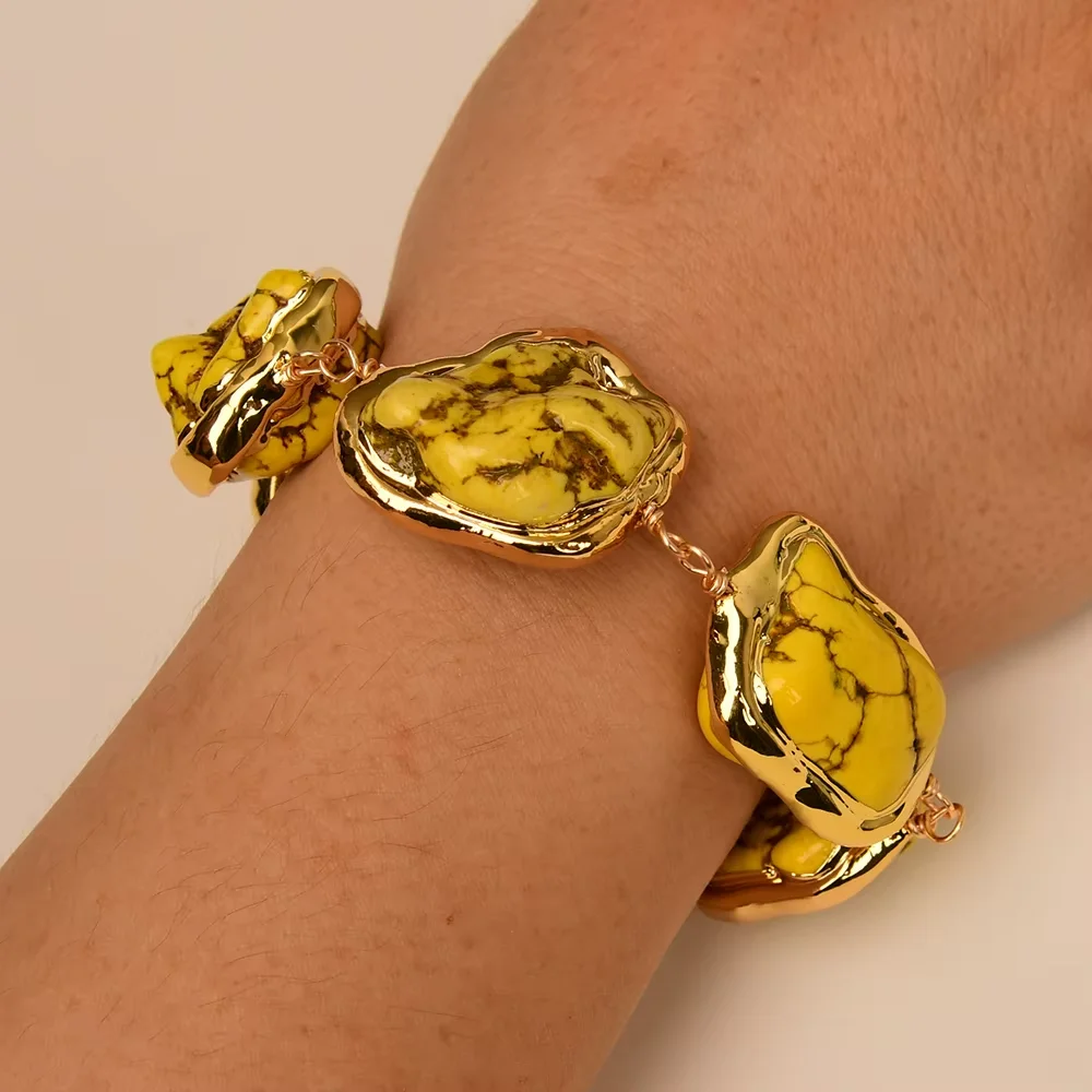 

Yellow Turquoise Freeform Nugget Beaded Chain Bracelet