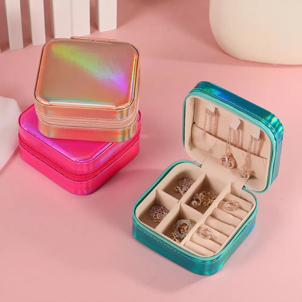 

PU Leather Jewelry Packing Bag Large Capacity Laser Mini Jewelry Display Box Necklaces Rings Organizer Jewelry Holder Handbag