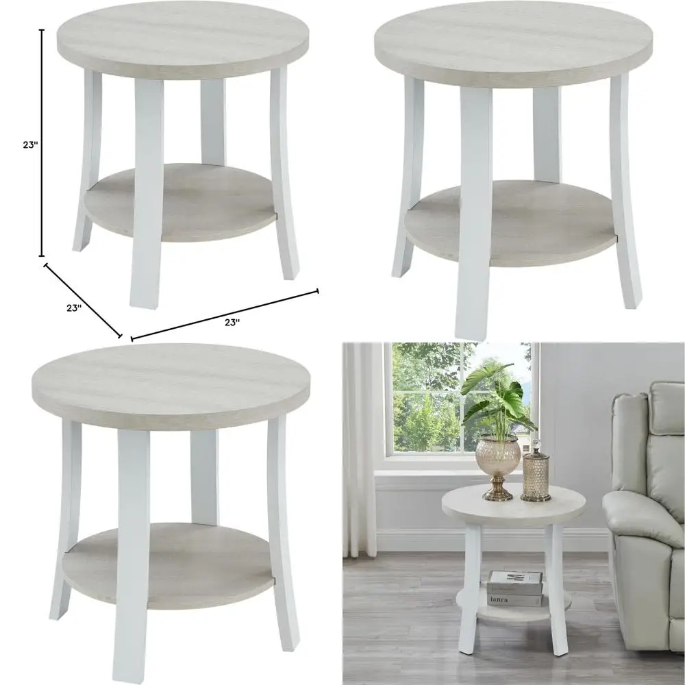 

Современный белый круглый деревянный приставной столик-полка