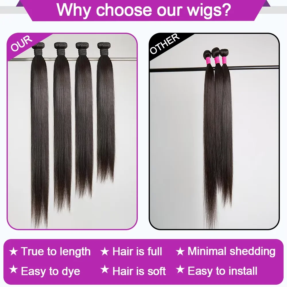 حزم شعر بشري برازيلي مستقيم 100% 30 بوصة ملحقات عذراء غير معالجة 3 4 حزم لحمة مزدوجة تجديل الشعر السائبة #4