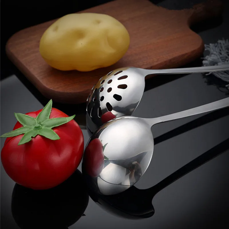 Kitchen Stainless Steel Cooking Utensils Polished Hanging Silver Colander Soup Frying Spatula Simple Household Accessories