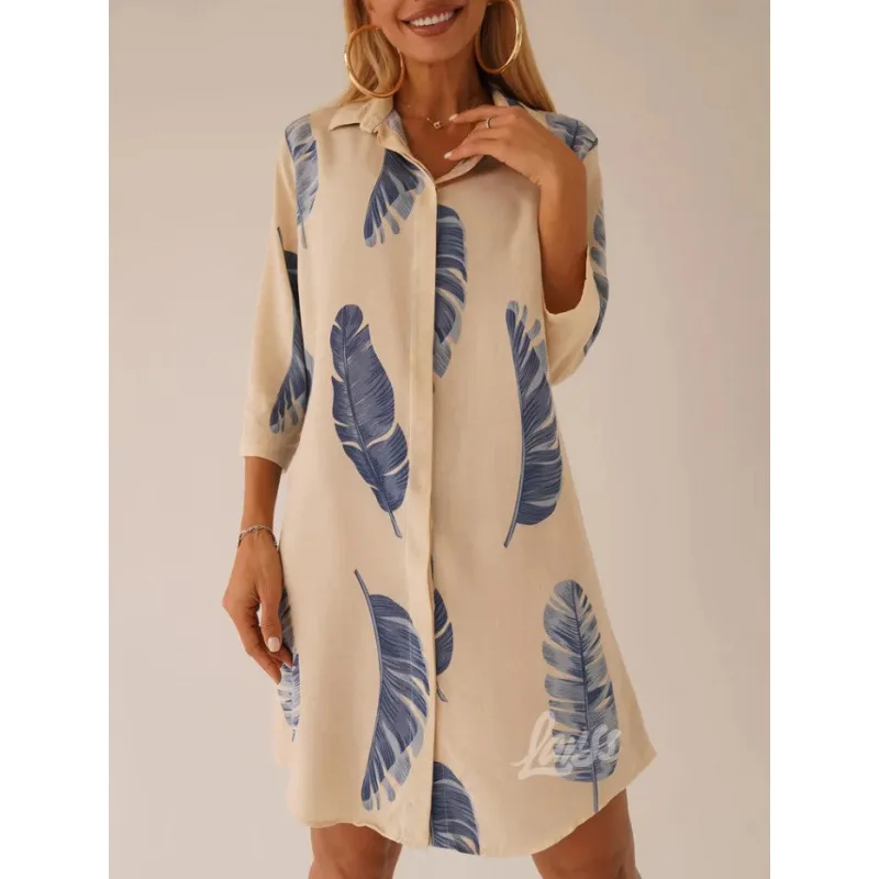 2025 봄/여름 신상품: 유럽-미국 스타일의 패셔너블하고 우아한 프린트 칼라 싱글 브레스티드 가디건 드레스