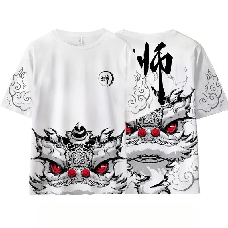 Chinese Lion Dance Pattern T Shirt For Men Women Koi Dragon 3D Print Tees Casual Street O-Neck Tops Short Sleeve Loose T-Shirts