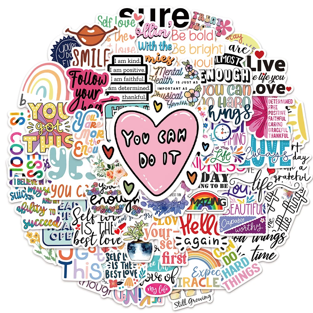 52PCS Inspirational English Encouragement Series Sticker Pack Exquisite Phone Case Laptop Luggage Water Cup Waterproof Stickers