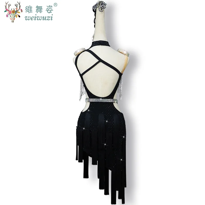 Costume professionnel de danse latine pour femmes, robe à franges avec pierres AB personnalisées pour adultes, vêtements de spectacle Tango Samba Rumba