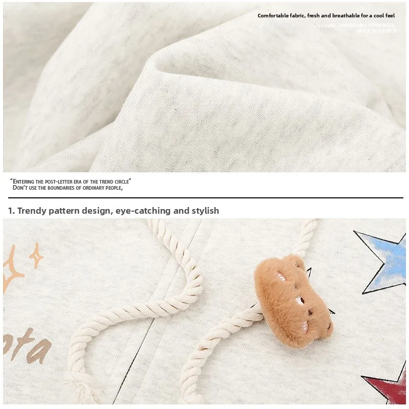 Bluza z kapturem w amerykańską kratę z nadrukiem misia, rozpinana, damska/męska, luźna, w stylu casual, odzież wierzchnia na sezon jesieni.