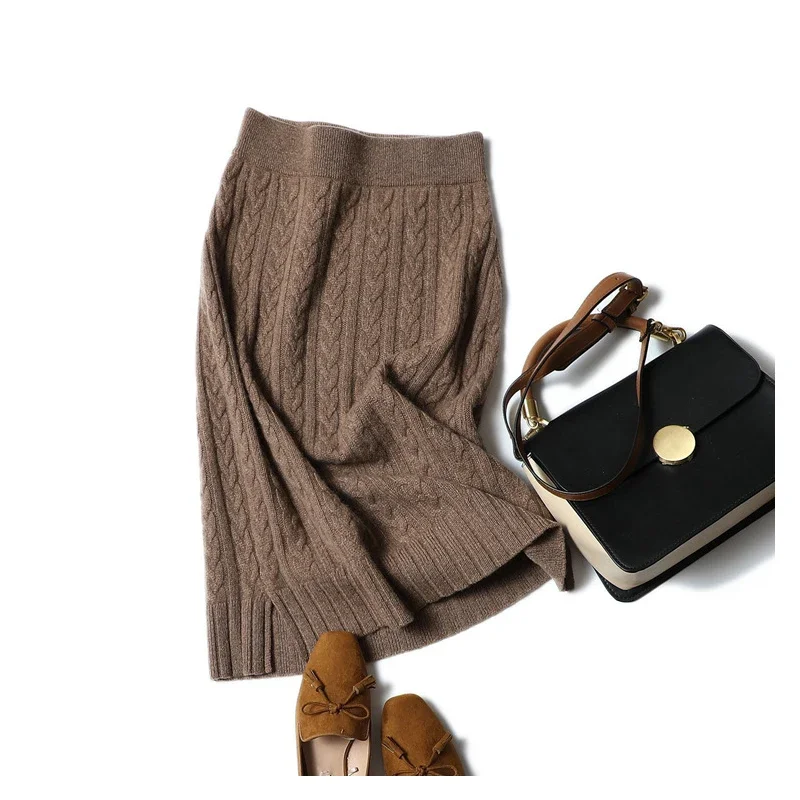 

aliaga 100% cashmere cable knitted skirt women fashion elegant winter warm knitwear