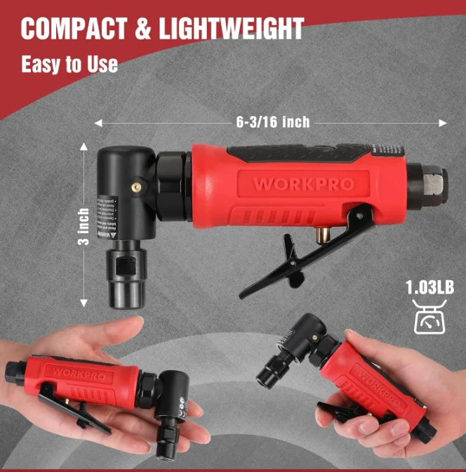 Air Angle Die Grinder 1/4-Inch Pneumatic Right Angle Die Grinder 20000RPM Air-Powered 90 Degree for Grinding Cutting