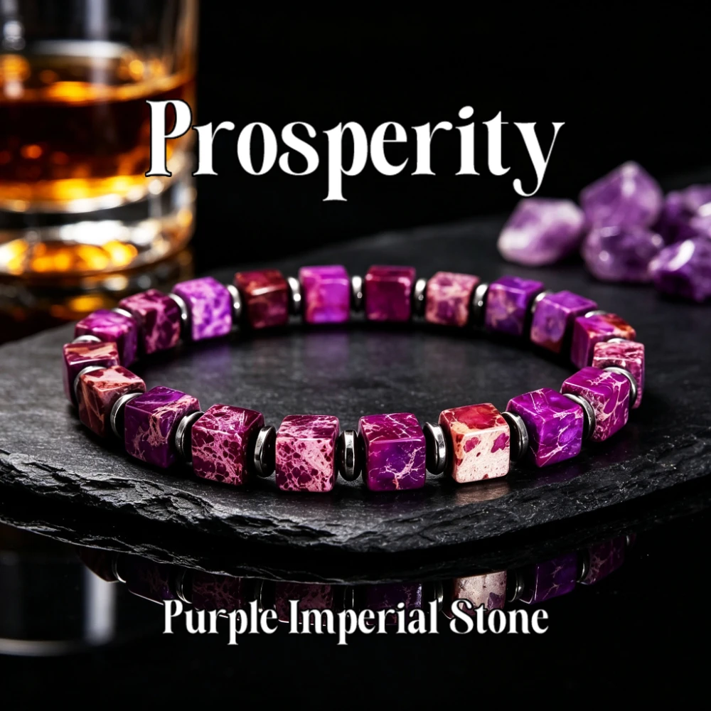 1pc Natural Purple Emperor Stone Bead Black Gallstone Elastic Bracelet, Bohemian Style Simple Fashion Wrist Jewelry Gift