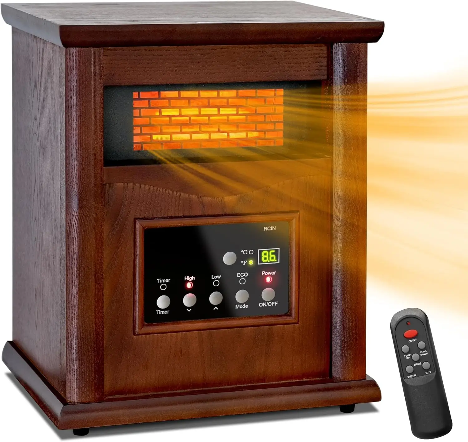 

1500W Electric Infrared Space Heater, Quartz Heater For Indoor Use, Tip-Over & Overheat Protection With Remote Control
