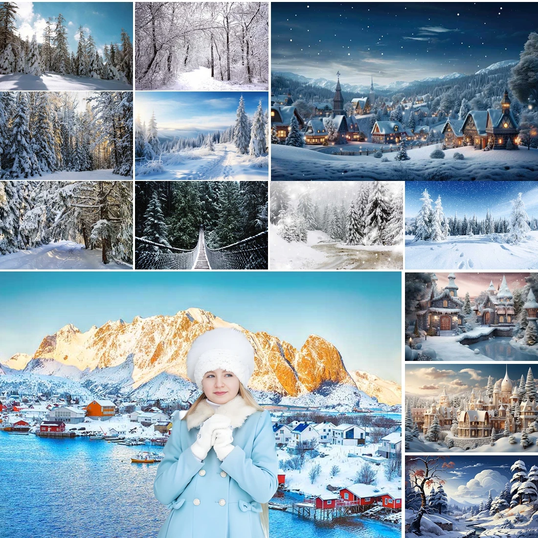 

MOON.QG Snowy Forest Photo Background Trees Path Winter Backdrop Photography Accessories Kids Photobooth Studio Poster Decor