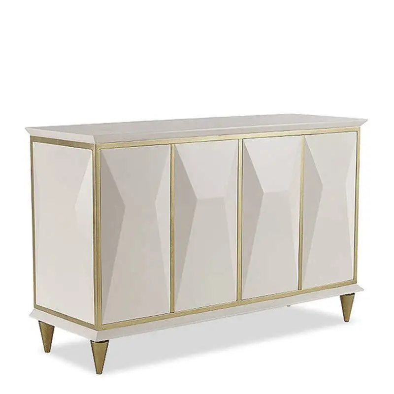 with four doors open, white decorative cabinet, dining side cabinet, post-modern simple gold-painted storage cabinet