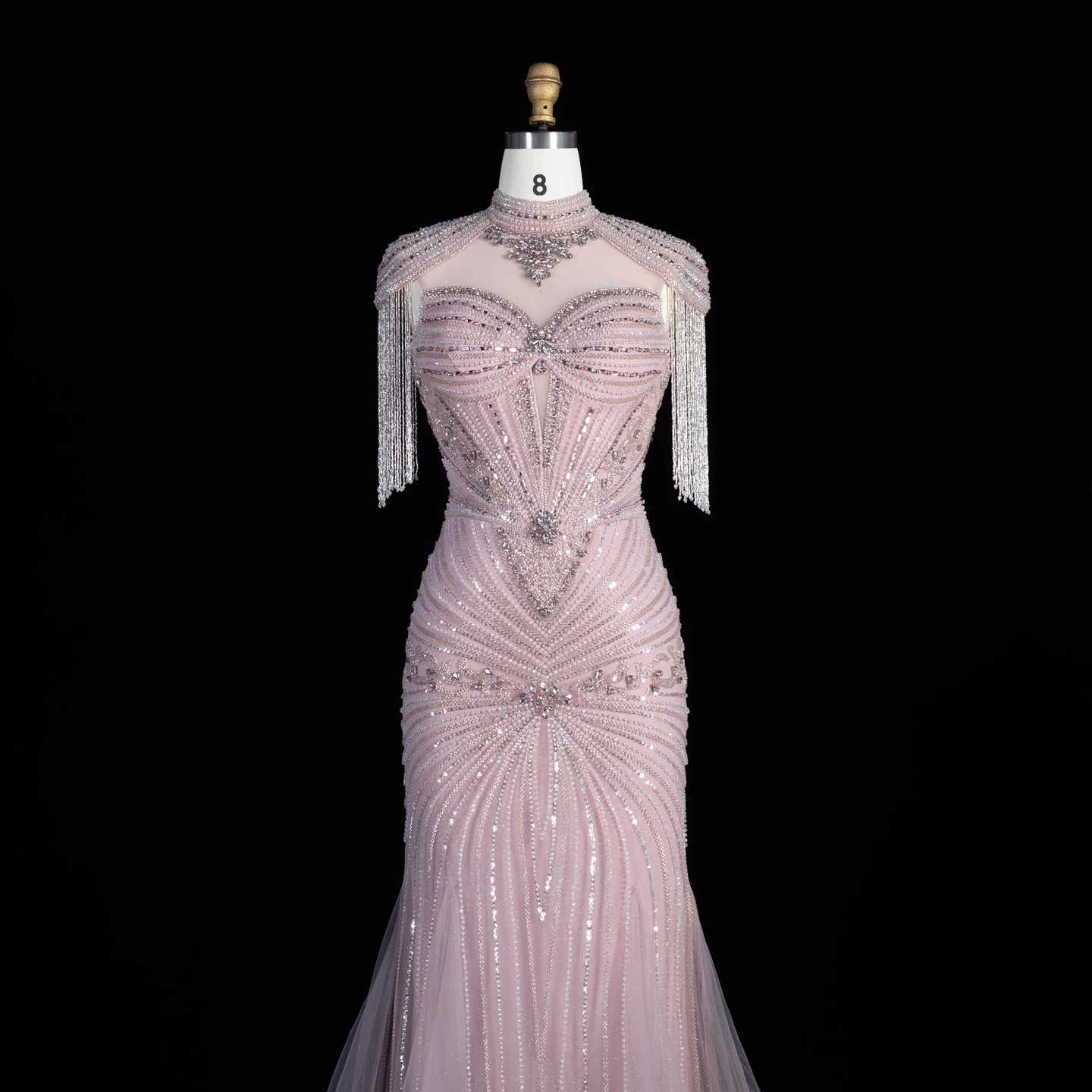 Sharon Said Arabisches Rosa Sweetheart Langes Meerjungfrauen-Abendkleid mit Cape-Quaste für Damen Hochzeitsfeier-Kleider SS190 Maßanfertigung – Detail 6