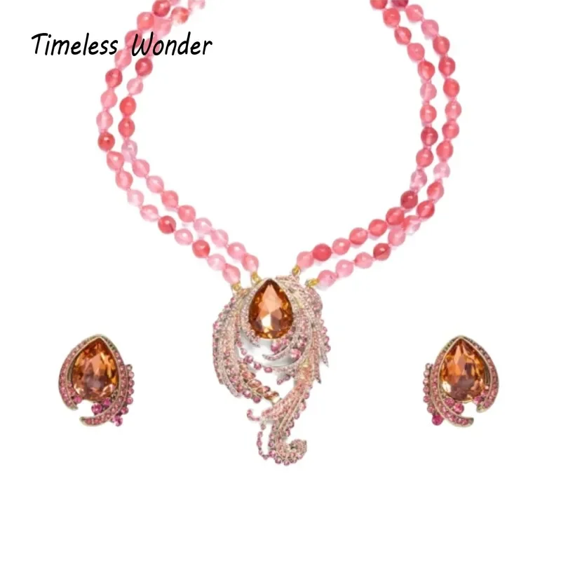 

Timeless Wonder Fancy Crystal Zircon Geo Beaded Necklace N Button Earrings Women Designer Jewelry Set Classy Rare Vintage 4612