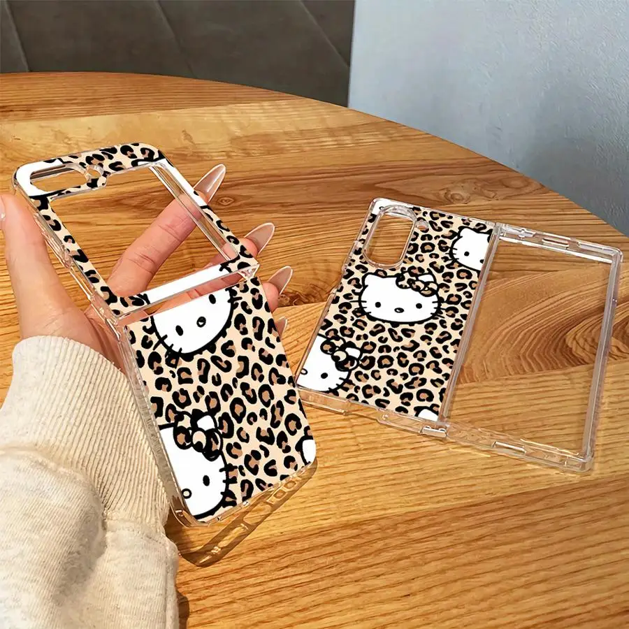 Sanrio Hello Kitty Leopard Case for Samsung Galaxy Z Fold 8 Ultra Z Fold 7 6 5 4 3 Z Flip 6 5 4 3 ZFold8Ultra Transparent Soft