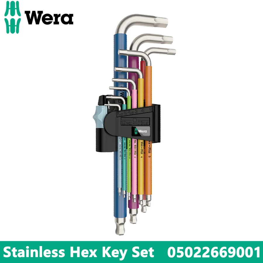 

WERA 05022669001 9 Pcs L-Shape Metric Stainless Hex Key Set 1.5-10mm Portable Multicolour Hex Hand Tools