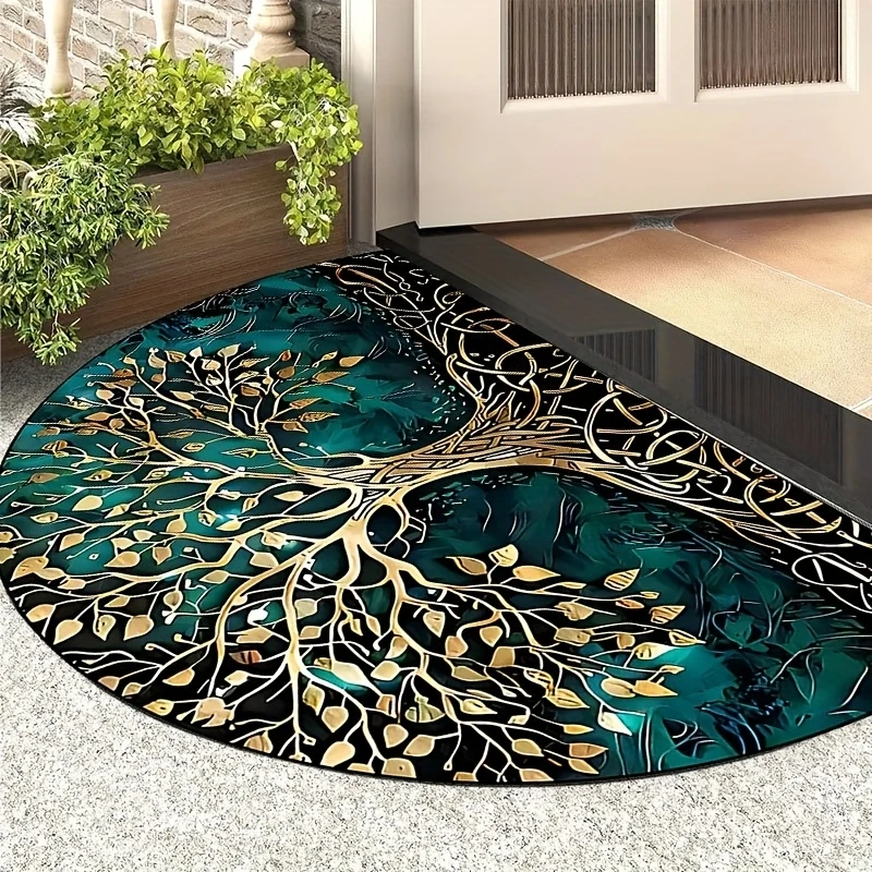 VIKAMA Life Tree Half-Circle Welcome Floor Mat Anti-Slip Living Room and Bedroom Carpet Entrance Floor Mat Home Decoration