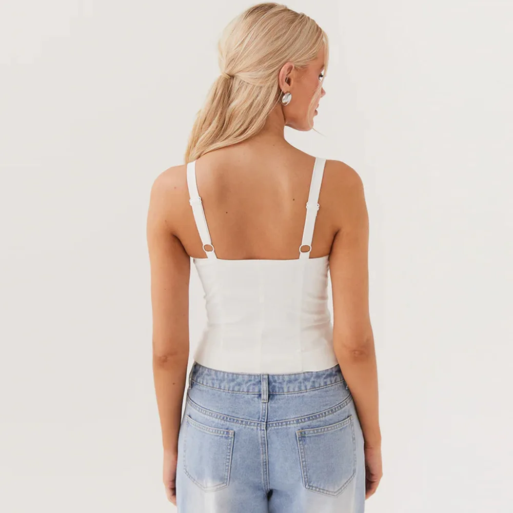 Lace-up Crop Tops Woman Solid Color Sling Corset Shapewear Sexy Sleeveless Slim Tank Top Summer Casual Camisole High Street Vest