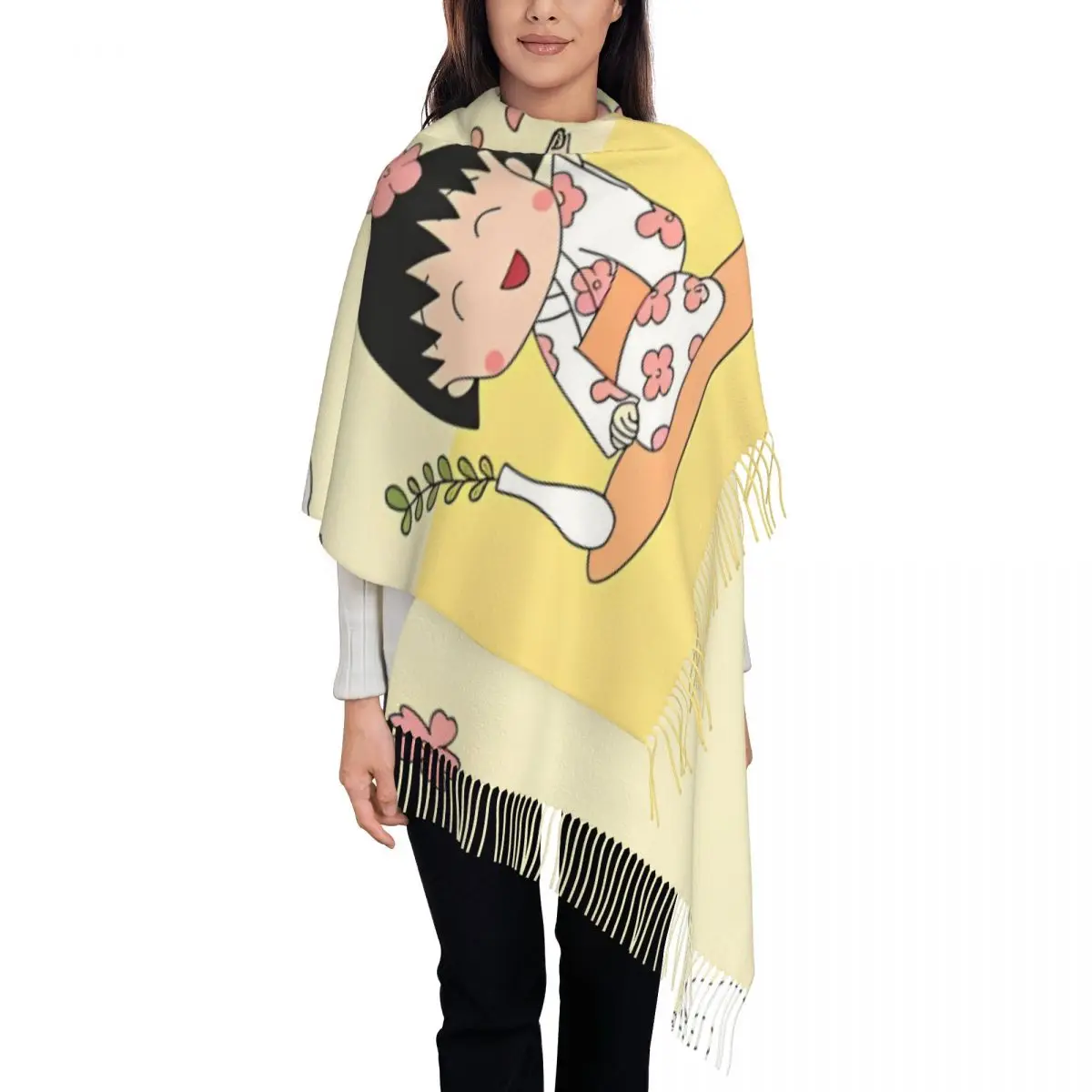 Chibi Maruko Cartoon Anime Shawls Wraps Women Winter Warm Long Soft Scarf Chan Sakura Kyoko Pashmina Tassel Scarves