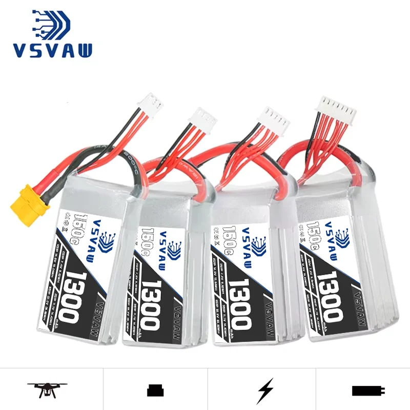 GNB 2S/3S/4S/6S 1300mAh 150C Lipo Battery For Culvert Machine RC Models Lightweight FPV Racing Drone Battery With XT60 Plug