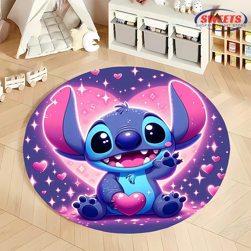 3D Disney Stitch Cartoon Round Carpet for Children's Living Room Rug Camping Picnic Mat Anti-Slip Rug Yoga Mat Doormat Floor Mat