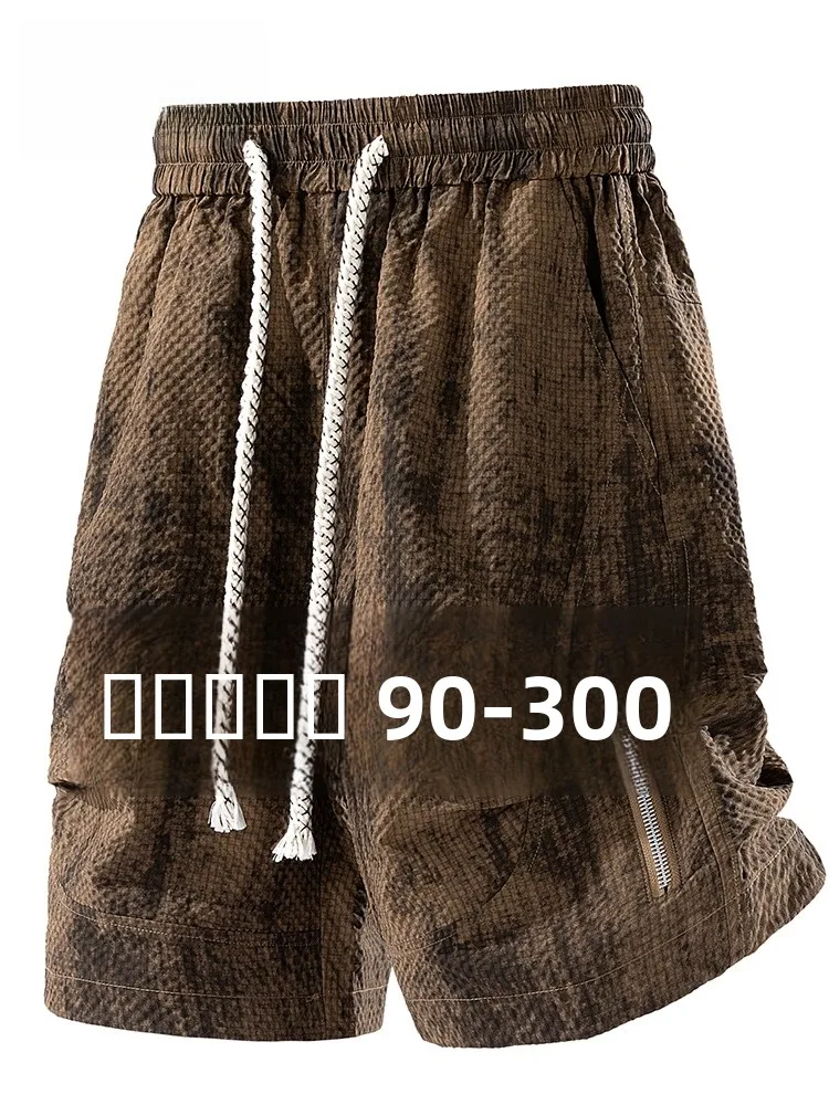 

MoChao Summer Trendy Brand Dyed Workwear orts Men's Casual Loose Large Size Retro Five-Quarter Bubble Patterned Pants