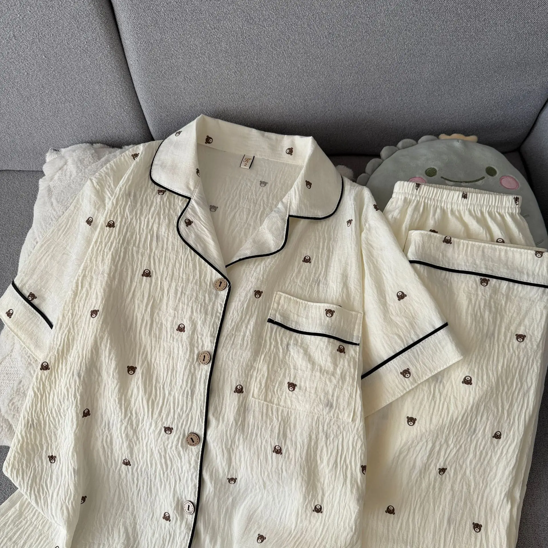 summer women's Pajamas bear print short Sleeved Pants Set skin Friendly soft student sleepwear homewear Korean Casual Nightwear