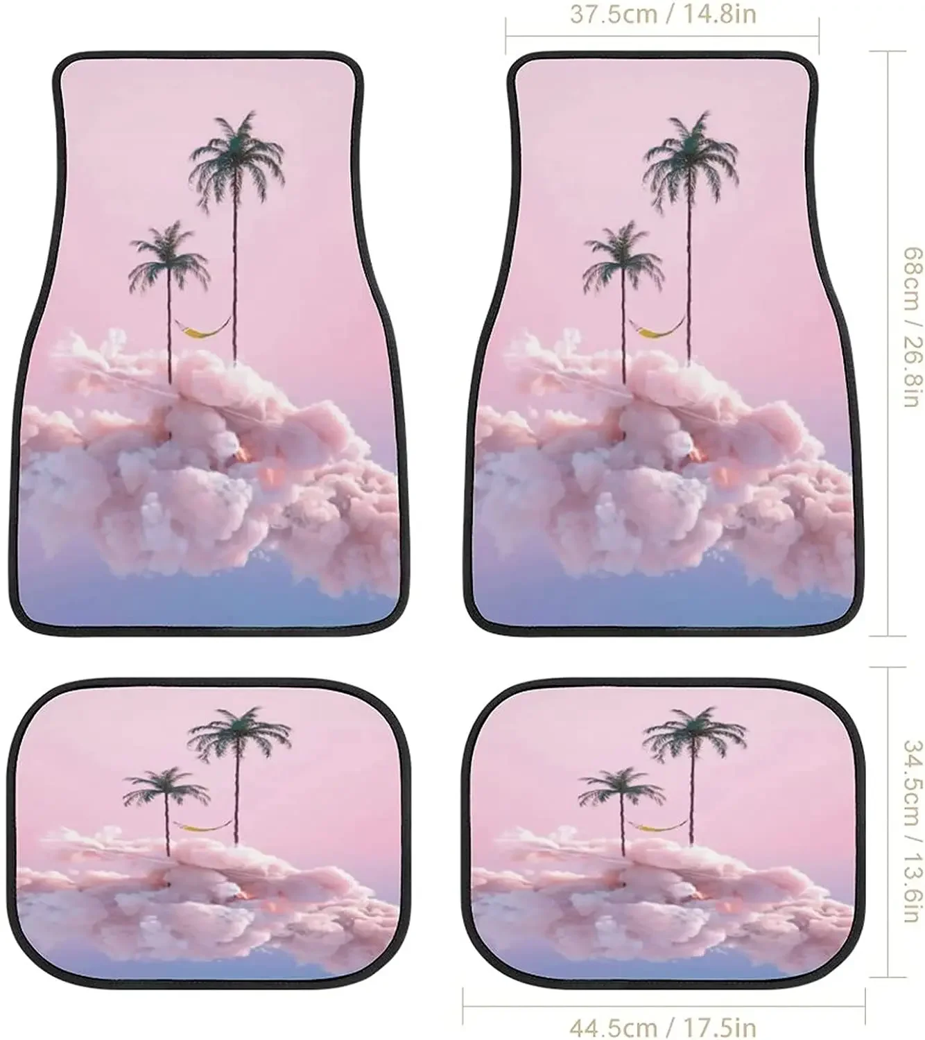 Pink Clouds Art Coconut Tree Personalized Car Mats Universal Fit Car Floor Mats Fashion Soft Waterproof Car Carpet Front&Rear 4