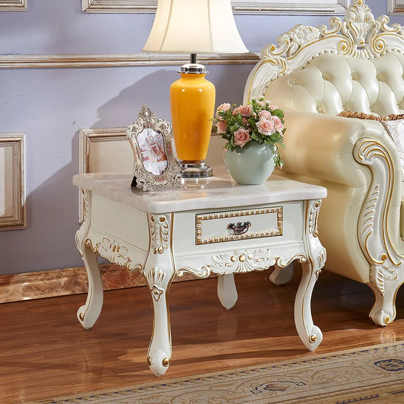 European-style coffee table TV cabinet combination, living room small apartment, ivory white TV cabinet, solid wood base cabinet