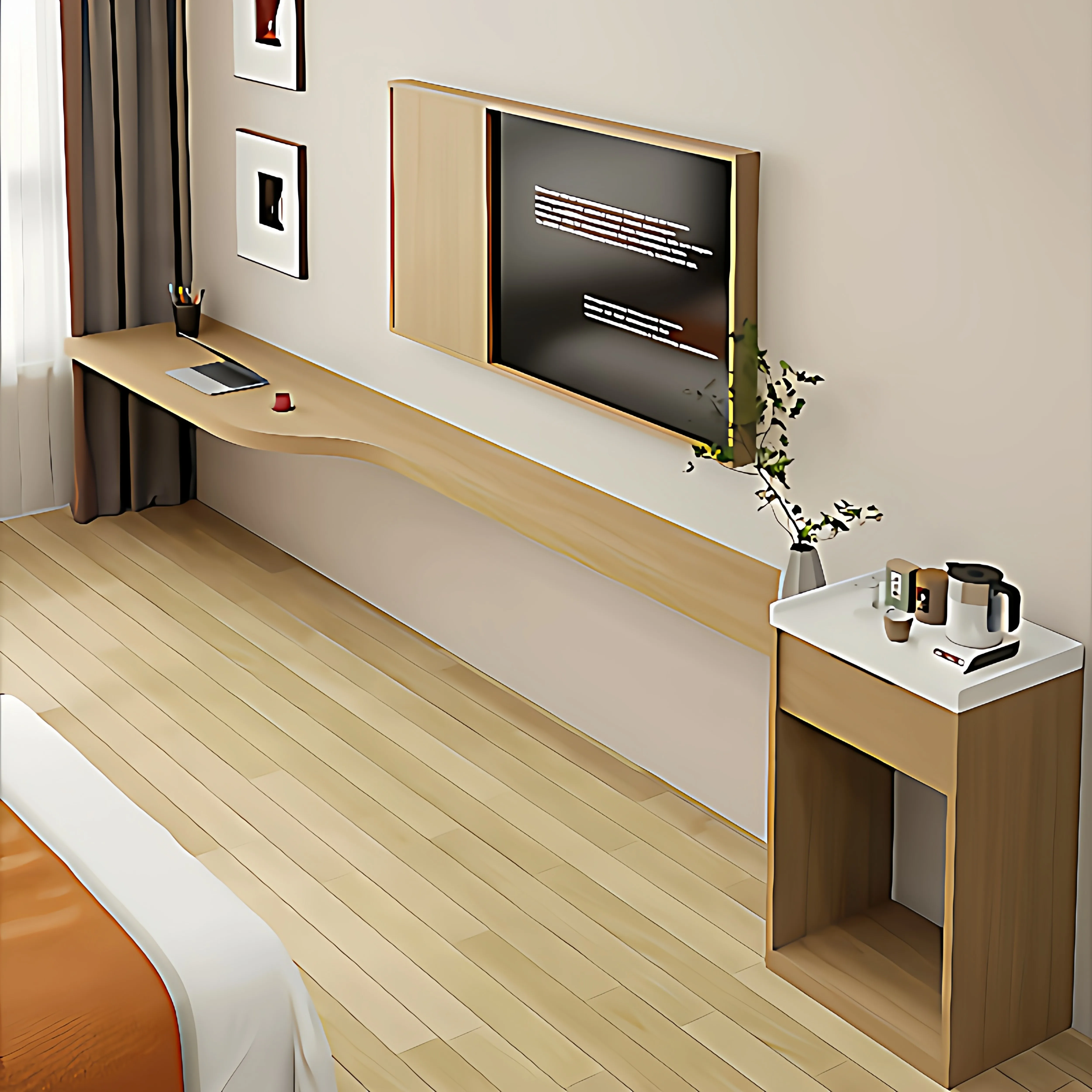Hotel Furniture Room Long Table TV Frame Hanging  One-word  Customized Full Set of Simple Modern Special