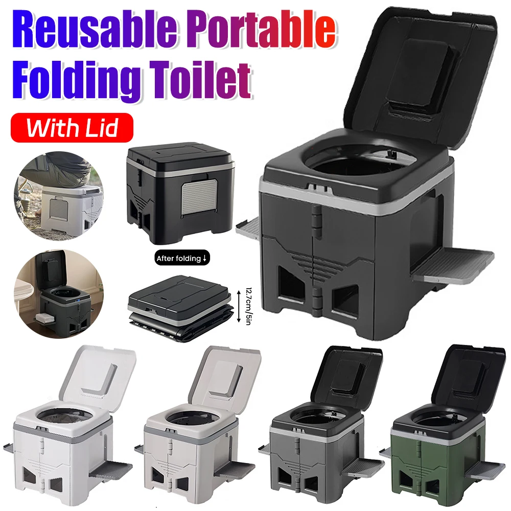 

Portable Folding Toilet with Lid RV Travel Potty 150KG Capacity Reusable Toilets for Outdoor Camping Hiking Sailing Accessories