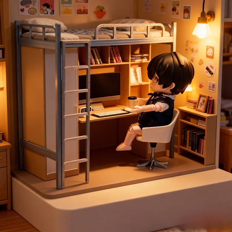 

1:12 Scale Dollhouse Miniature College Dorm Bed Model, Original Craft Supply for Tabletop Display Diorama Collectors Hobbyists