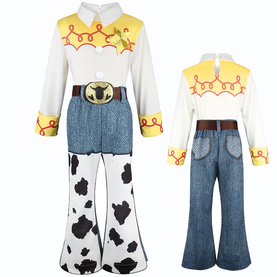 Girls Western Cowgirl Costume Jumpsuit Star Cow Print Flare Pants Kids Halloween Theme Party Role Play Dress Up Outfit TAN06