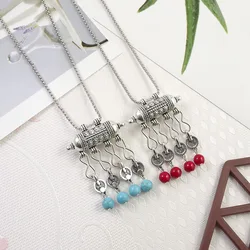 Ethnic Red Blue Turquoise Necklaces Collier Femme Bohemian Alloy Lock Pendant Necklace Women Statement Jewelry Gifts Wholesale