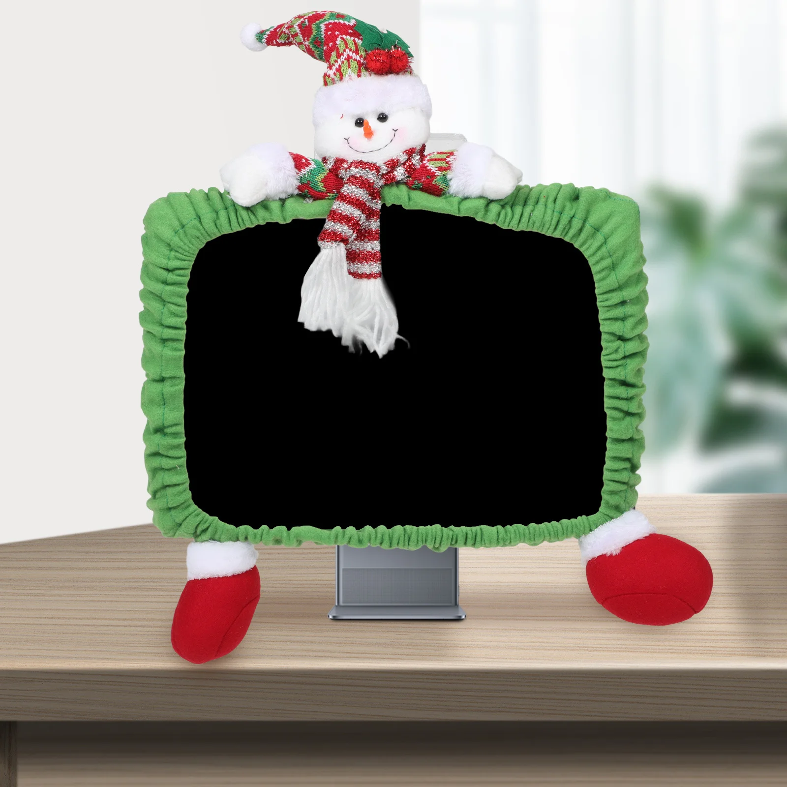 

Christmas Snowman Elastic Computer Monitor Border Sleeve Protective Cover for Office Home Xmas Computer Decorations