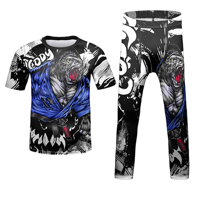 Mma Kids  Rash Guard Bjj T-shirt+Pant Set Jiu Jitsu Shorts Children Kickboxing Muay Thai Fighting Sportwear Boy Boxing Clothing