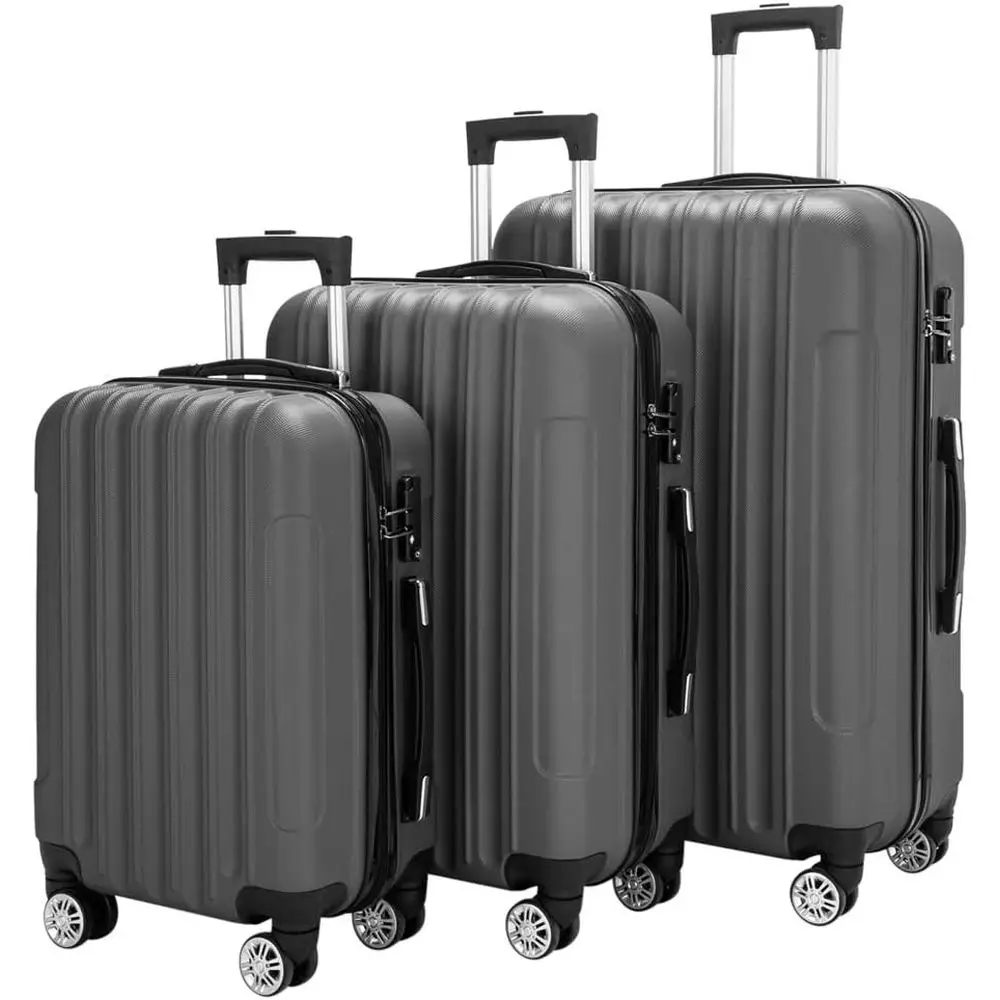 

Набор из 3-х чемоданов с жестким корпусом, колесами-спиннерами и замком TSA - портативные, из ABS-пластика, подходят для путешествий и деловых поездок, серый цвет (20/24/28 дюймов)
