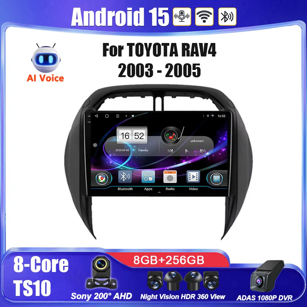 Android 14 para toyota rav4 2003 2004 2005 unidade principal estéreo multimídia player de carro gps navegação de rádio automático sem 2din dvd traço cam