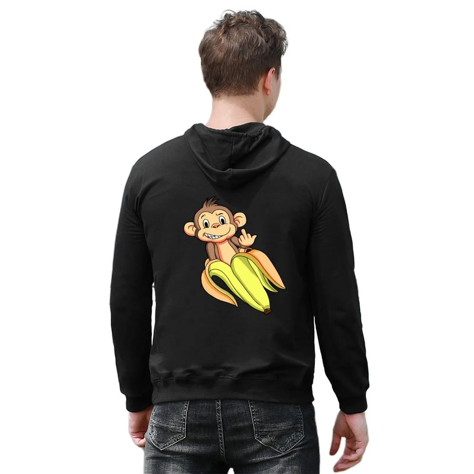 سترة بغطاء للرأس على شكل قرد بالإصبع الأوسط ملابس شتوية للرجال ملابس رجالية ملابس كورية بغطاء للرأس جرافيك #6