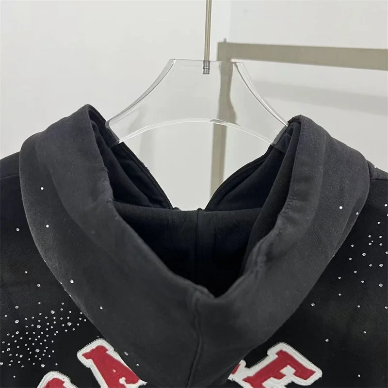 شعار مطرز VALLEY كلاسيكي هوديس الرجال النساء 1:1 أفضل جودة خمر غسلها فالي الأسود سستة بلوزات