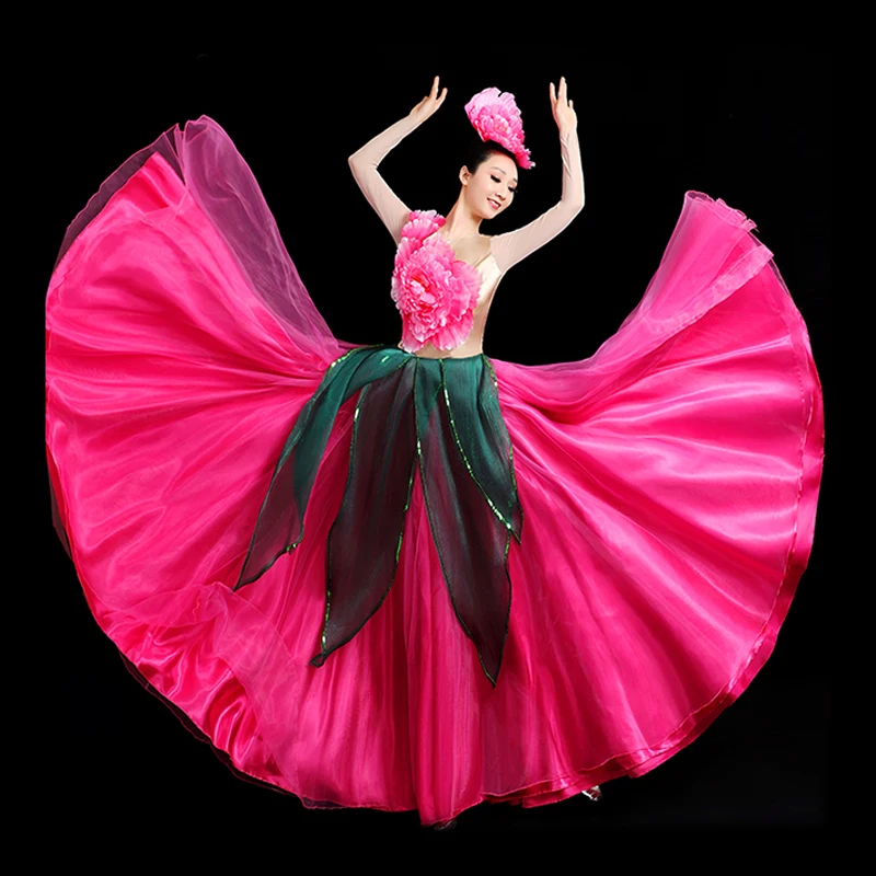 360/540/720 องศา Flamenco Big Swing กระโปรง Chorus เปิดเต้นรําชุดผู้หญิง Elegant ฝึกเวทีเต้นรําเครื่องแต่งกาย