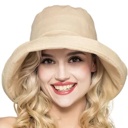 Lady Summer Beach Wide Brim Hat Women Fashion Cotton and Linen Big Bowknot Plain Bucket Hat Female Casual Sunhats Bob Gorra