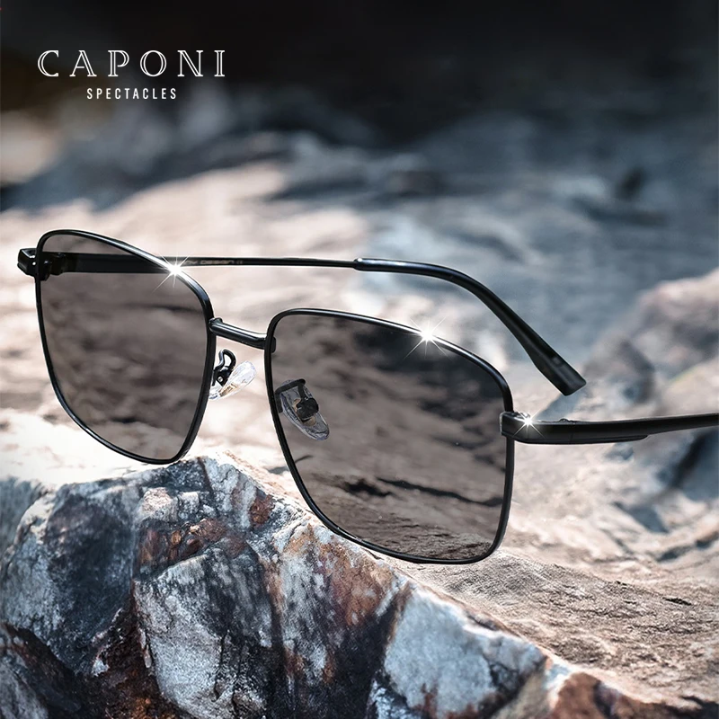 CAPONI gafas de sol polarizadas fotocromáticas clásicas para hombre, gafas de sol de Metal para conducir, gafas que cambian de Color UV400 BS8086
