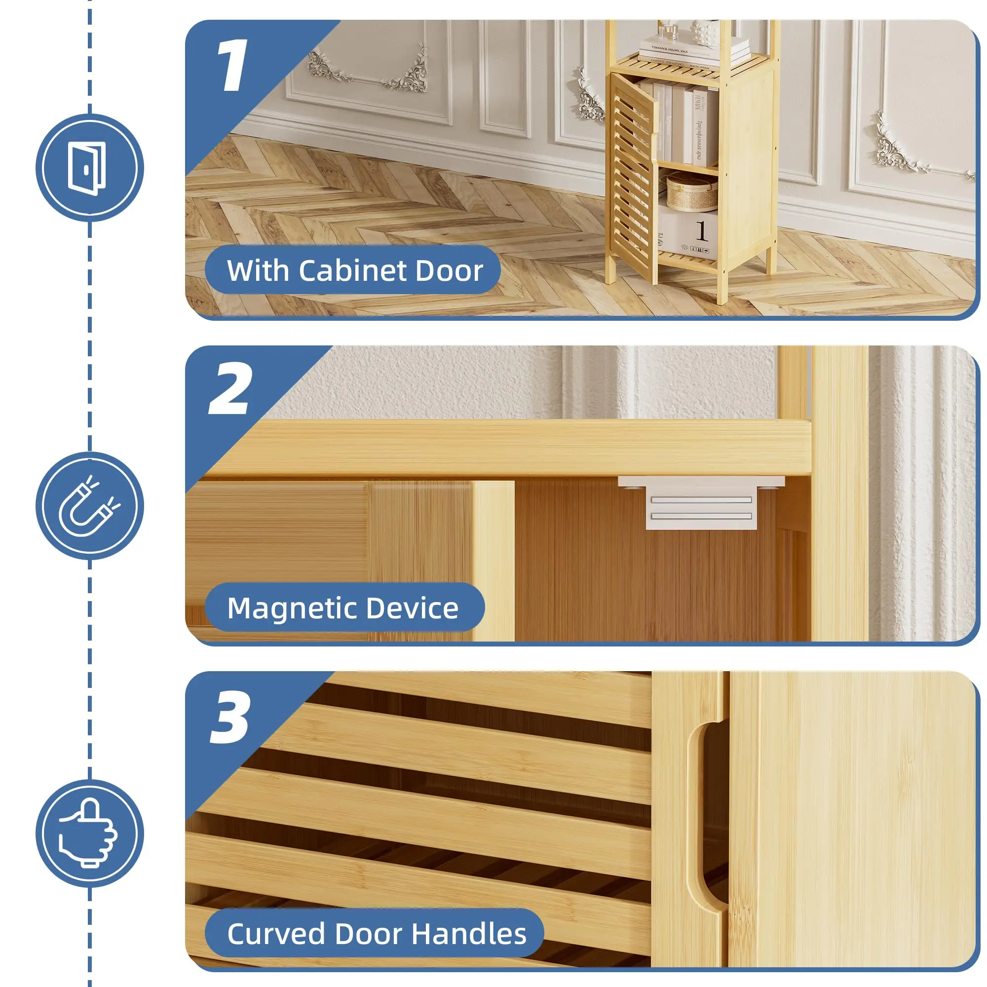 Gabinetes de piso de bambú independientes, taquillas de 4 capas para sala de estar, cocina y dormitorio, gabinetes de baño de bambú