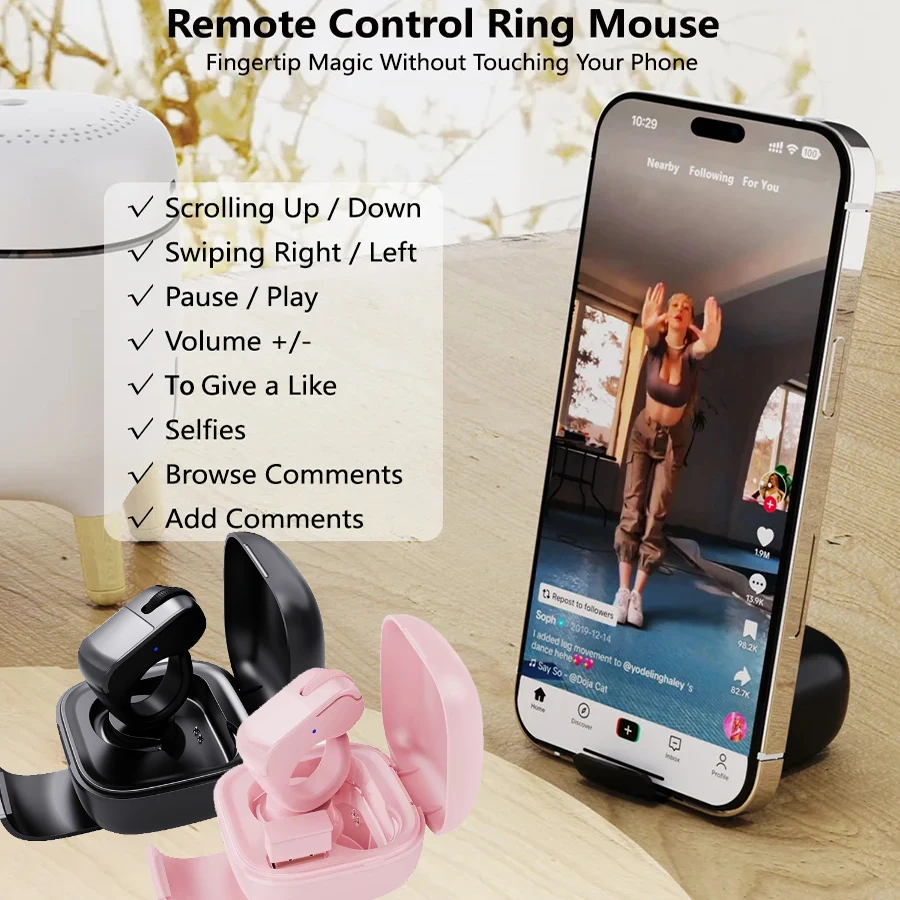 

Roller Touchpad Smart Fingertip Ring Mouse BT+2.4G Remote Control Rechargeable Mobile Video Selfie Mice For Windows iOS Android