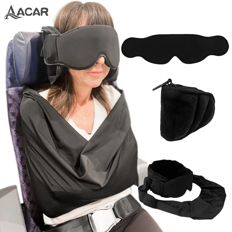 1 Set Flights Travel Pillows Pure Memory Neck Pillow Eye Mask Comfortable Breathable Cover Machine Washable Airplane Travel Kit