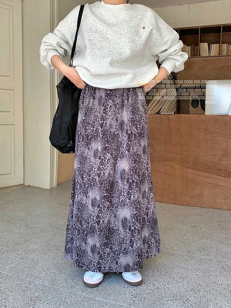 

Lin Daixiao Design Large Size Autumn Leopard Print Midi Skirt A-Line Women's plus Size Faionable Fun-loving f-length Skirts